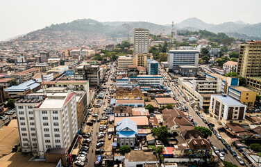 Freetown, Sierra Leone - looking over the central business district of Sierra Leone's capital city.