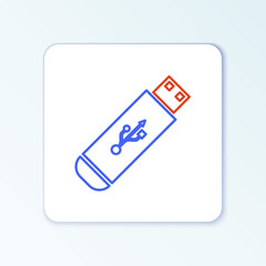 Line USB flash drive icon isolated on white background. Colorful outline concept. Vector.