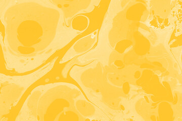 Yellow luxury marble ink texture on watercolor paper background. Marble stone image. Bath bomb effect. Psychedelic biomorphic art.