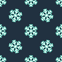 Line Snowflake icon isolated seamless pattern on black background. Vector.