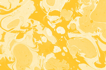 Yellow luxury marble ink texture on watercolor paper background. Marble stone image. Bath bomb effect. Psychedelic biomorphic art.