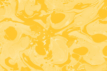Yellow luxury marble ink texture on watercolor paper background. Marble stone image. Bath bomb effect. Psychedelic biomorphic art.