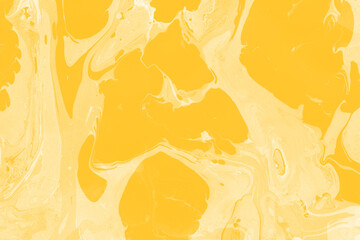 Yellow luxury marble ink texture on watercolor paper background. Marble stone image. Bath bomb effect. Psychedelic biomorphic art.