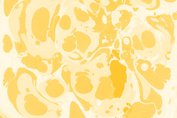 Yellow luxury marble ink texture on watercolor paper background. Marble stone image. Bath bomb effect. Psychedelic biomorphic art.