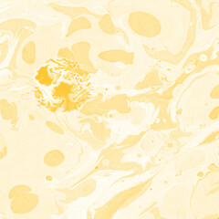 Yellow luxury marble ink texture on watercolor paper background. Marble stone image. Bath bomb effect. Psychedelic biomorphic art.