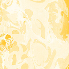Yellow luxury marble ink texture on watercolor paper background. Marble stone image. Bath bomb effect. Psychedelic biomorphic art.