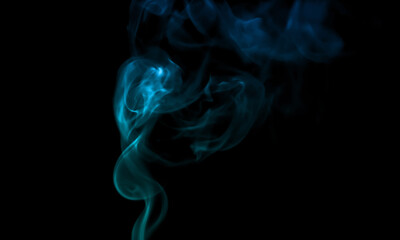 Blue smoke movement shapes isolated on black background