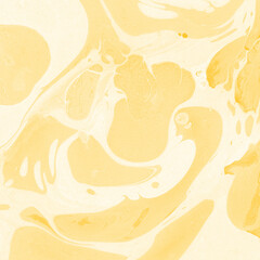 Yellow luxury marble ink texture on watercolor paper background. Marble stone image. Bath bomb effect. Psychedelic biomorphic art.