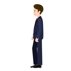 Obraz na płótnie Canvas the man stands sideways.The man in the suit is sideways. Vector image of a person for animation. Editable strokes. The man in the suit is sideways on a white background. 