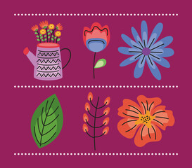 bundle of six floral decoration set icons