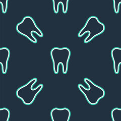 Line Tooth icon isolated seamless pattern on black background. Tooth symbol for dentistry clinic or dentist medical center and toothpaste package. Vector.