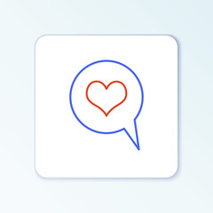 Line Heart in speech bubble icon isolated on white background. Heart shape in message bubble. Love sign. Valentines day symbol. Colorful outline concept. Vector.