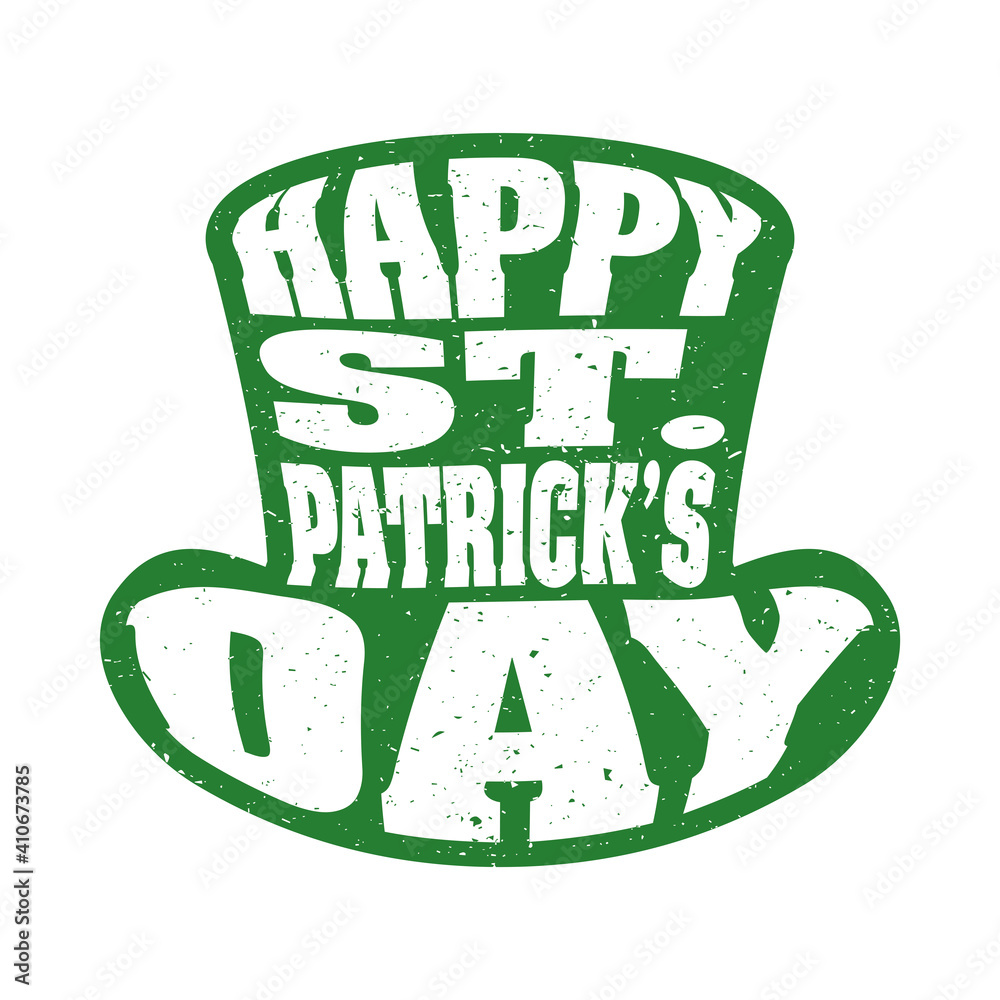 Wall mural happy saint patricks day lettering in leprechaun tophat silhouette