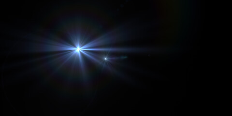 Light effects. Glow bursts isolated on black background.  flash light effect, blue and white