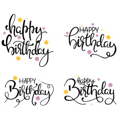 Happy Birthday calligraphy vector pack with colorful small circle sparkles decoration.
