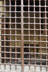 Window made of old wood stacked squares