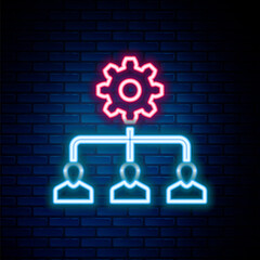 Glowing neon line Lead management icon isolated on brick wall background. Colorful outline concept. Vector.
