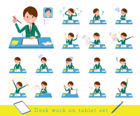 Fototapeta premium flat type school girl Green Blazer_Study-tablet