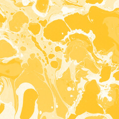 Yellow luxury marble ink texture on watercolor paper background. Marble stone image. Bath bomb effect. Psychedelic biomorphic art.