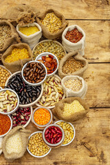 Assorted different types of beans and cereals grains