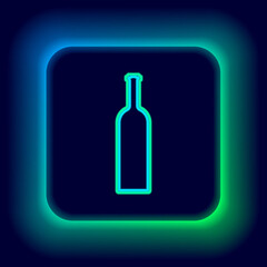 Glowing neon line Bottle of wine icon isolated on black background. Colorful outline concept. Vector.