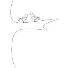 Spring birds one line drawing, vector illustration