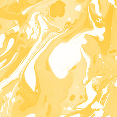 Naklejka premium Yellow luxury marble ink texture on watercolor paper background. Marble stone image. Bath bomb effect. Psychedelic biomorphic art.