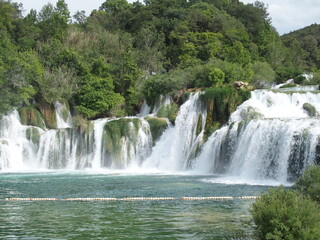 Fototapeta premium The Krka National Park with it’s waterfalls, Dalmatia, Croatia, is a popular hiking area