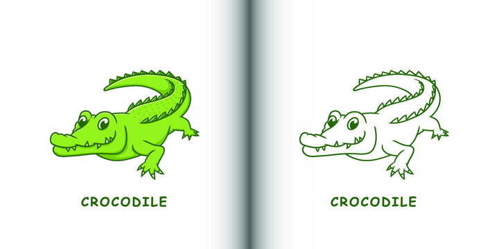 Kids Coloring Images Crocodile Cartoon Vector Illustration. Kids Drawing Zoo and Jungle Animal Symbol Icon Character