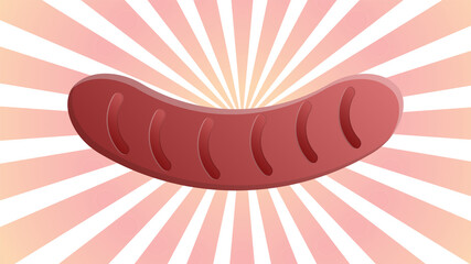 Sausage simple sign Dark red icon in lemon chiffon shutter bubble at red popart background with rays