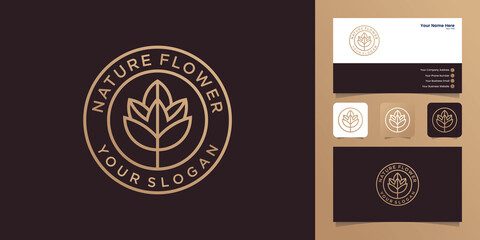 rose line logo with circle outline vintage design template and business card
