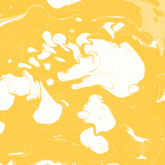 Yellow luxury marble ink texture on watercolor paper background. Marble stone image. Bath bomb effect. Psychedelic biomorphic art.