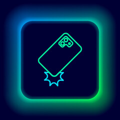 Glowing neon line Shockproof mobile phone icon isolated on black background. Colorful outline concept. Vector.
