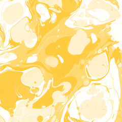 Yellow luxury marble ink texture on watercolor paper background. Marble stone image. Bath bomb effect. Psychedelic biomorphic art.
