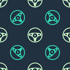 Obraz premium Green and beige Steering wheel icon isolated seamless pattern on blue background. Car wheel icon. Vector.
