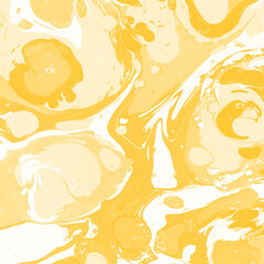Yellow luxury marble ink texture on watercolor paper background. Marble stone image. Bath bomb effect. Psychedelic biomorphic art.