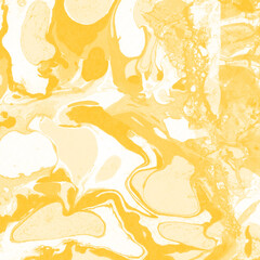 Yellow luxury marble ink texture on watercolor paper background. Marble stone image. Bath bomb effect. Psychedelic biomorphic art.