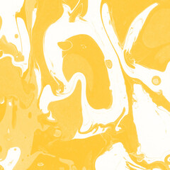 Yellow luxury marble ink texture on watercolor paper background. Marble stone image. Bath bomb effect. Psychedelic biomorphic art.