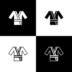 Set Japanese traditional costume Kimono icon isolated on black and white background. Vector.