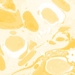 Yellow luxury marble ink texture on watercolor paper background. Marble stone image. Bath bomb effect. Psychedelic biomorphic art.