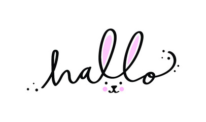 Hallo Wort mit Hase geeignet für Ostern und Babykarten 