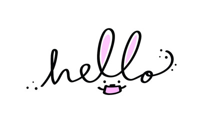 Easter 2021: Hello with bunny wearing a mask for Easter or baby party invitation cards during the COVID-19 pandemic