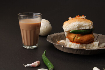 Masala cutting chai and Bombay vada paav is an indian burger. Potato patty is deep fried in gram...