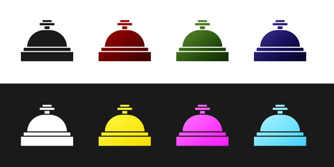 Set Hotel service bell icon isolated on black and white background. Reception bell. Vector.