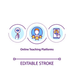 Service for searching teachers concept icon. Distance education idea thin line illustration. Online teaching platforms. Innovation. Vector isolated outline RGB color drawing. Editable stroke