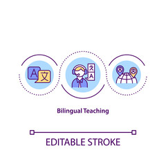 Bilingual teaching concept icon. Online learning idea thin line illustration. Professional online lessons. Contemporary education. Vector isolated outline RGB color drawing. Editable stroke