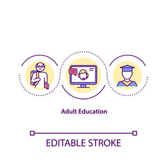 Adult education concept icon. Online learning idea thin line illustration. Contemporary education trend. Teaching digital resources. Vector isolated outline RGB color drawing. Editable stroke
