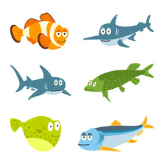 Fishes - set of vector icons. Isolated over white background