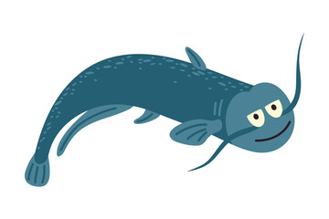 Obraz premium Happy cartoon catfish. Vector illustration isolated on white background