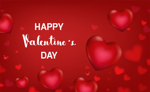 Happy Valentine day card template. Red heart with  bokeh background. Concept for valentine's day greeting card, banner, poster in vector illustration. Lettering on left side of image